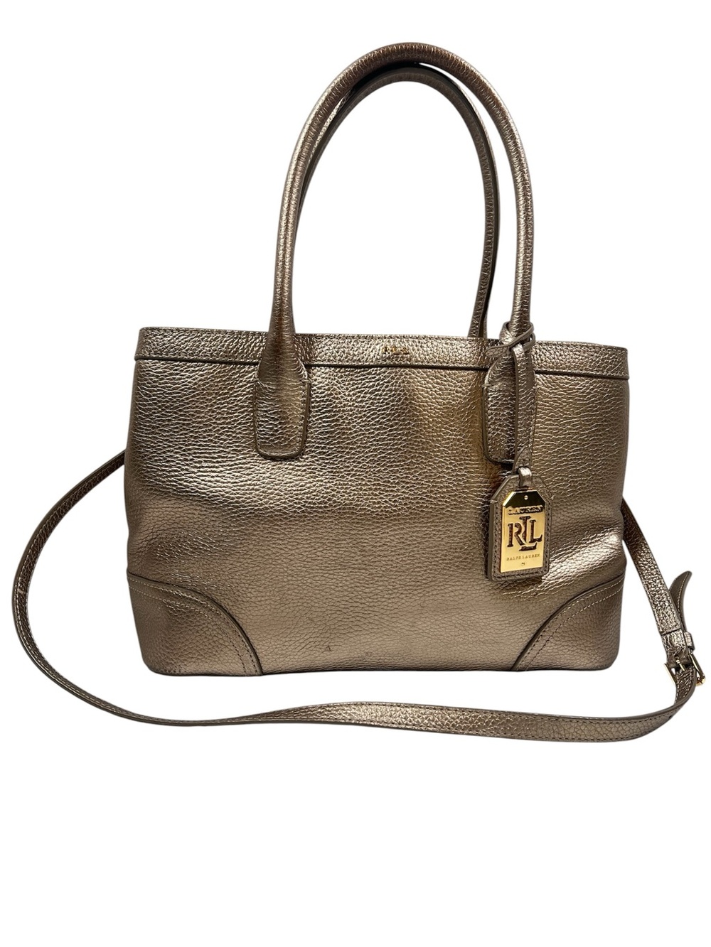 RLL Ralph Lauren Fairfield City Shopper Shoulder Metallic Satchel Handbag Purse